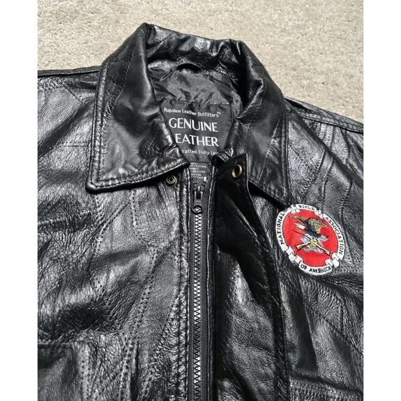 VTG Napoline Leather Outfitters NRA Patchwork Bomber Jacket Coat Leather Mens XL